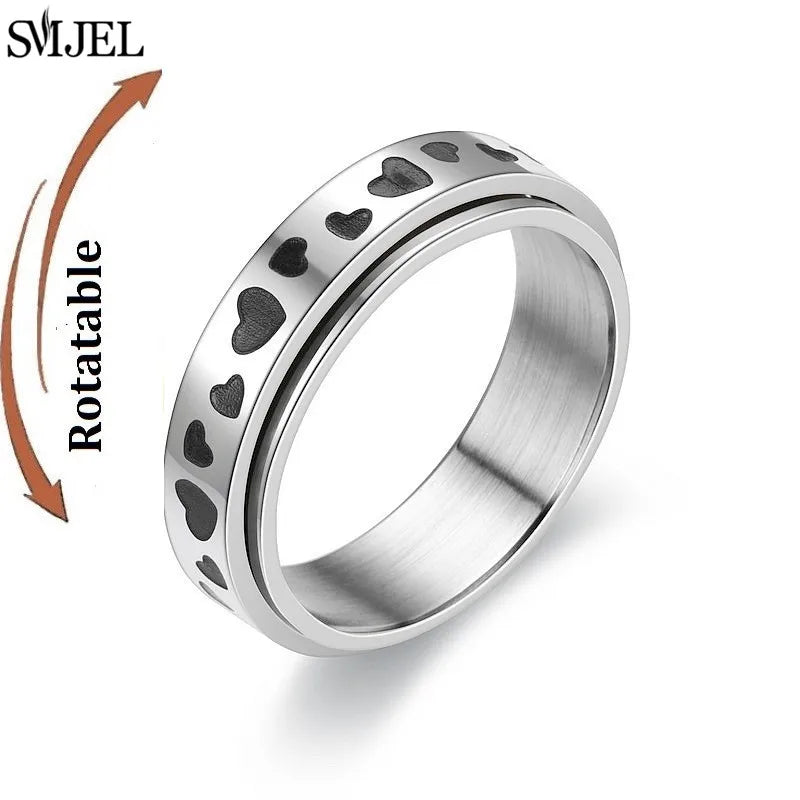 Rose Gold Stainless Steel Anxiety Ring Women Men Fidgets Spinner Rings Engagement Bands Silver Color Fashion Jewelry 8/6mm