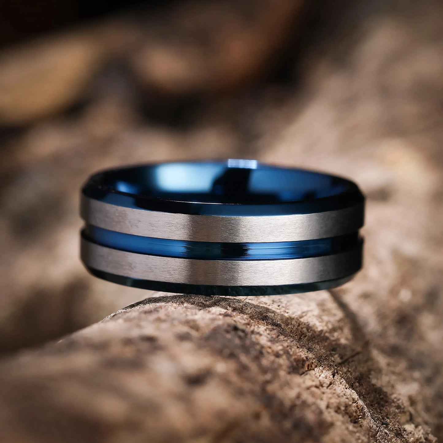 Fashion Gold Color Stainless Steel Rings For Men Silver Color Brushed Beveled Edge Engagement Rings Men Wedding Band Jewelry