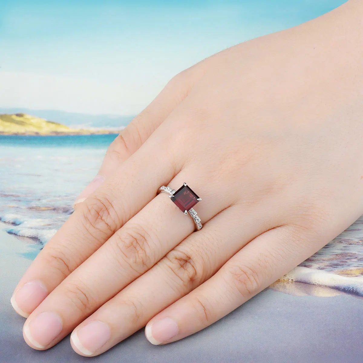 Natural Red Garnet Sterling Silver S925 Rings 1 Carat Genuine Gemstone Classic Simple Design Daily Style Fine Jewelry Gifts