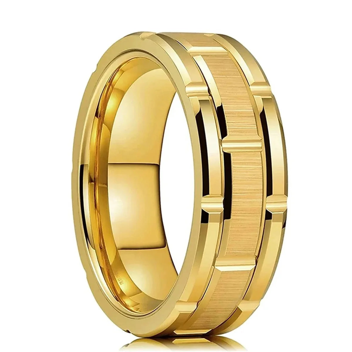 Fashion 8mm Blue Brushed Titanium Stainless Steel Rings for Men Rose Gold Color Step Edge Men Rings Wedding Engagement Jewelry