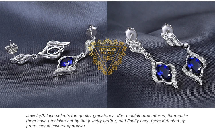 JewelryPalace Created Blue Sapphire 925 Sterling Silver Dangle Drop Earrings for Women Fine Jewelry