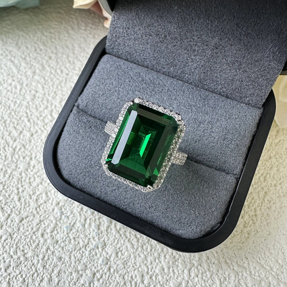 Wong Rain 100% 925 Sterling Silver 10*14MM 6.5CT Emerald Gemstone Fine Ring for Women Engagement Jewelry Wedding Gifts