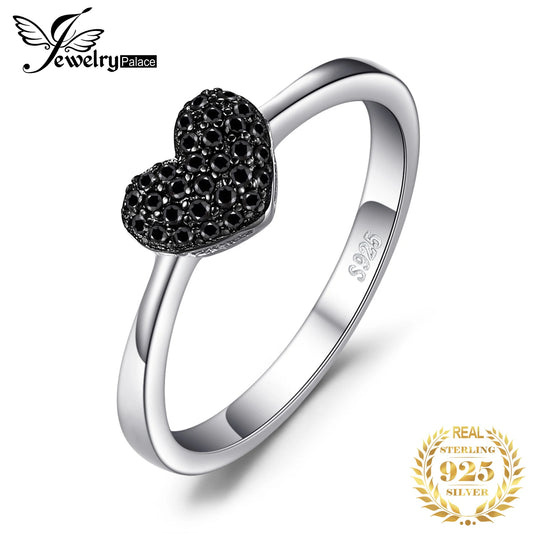 JewelryPalace Heart Love Ring 925 Sterling Silver Ring Girl Cute Natural Black Spinel Promise Ring Gemstones Jewelry for Women CHINA