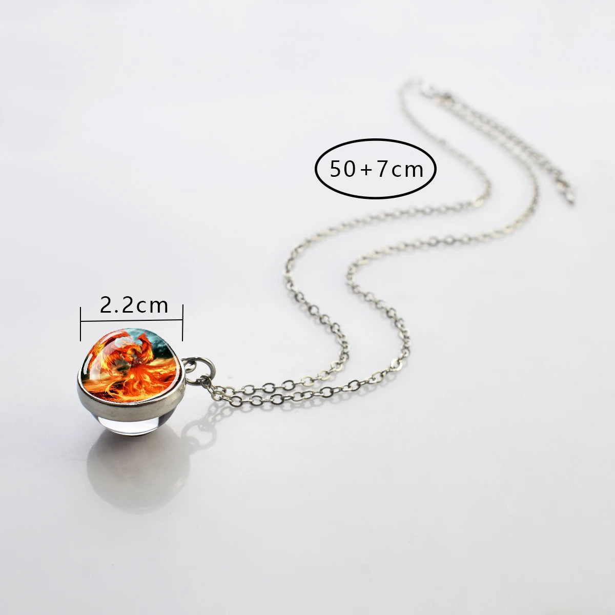 Ice and Fire Phoenix Yin Yang Aurora Necklaces Double Sided Glass Ball Pendant Fashion Chains Necklace Women Men Cool Jewelry