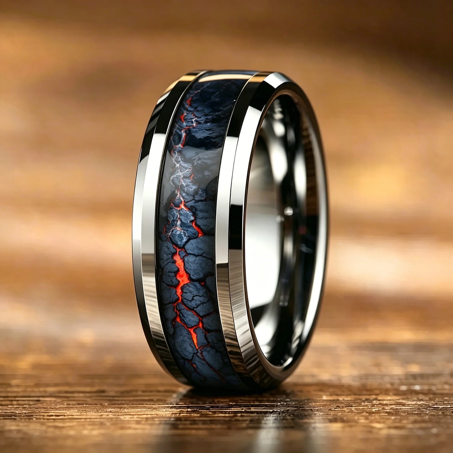 Fashion Men's Stainless Steel Rings Unique Flame Pattern Inlay Ring For Men Wedding Party Jewelry, Gift for Him Non-Fade