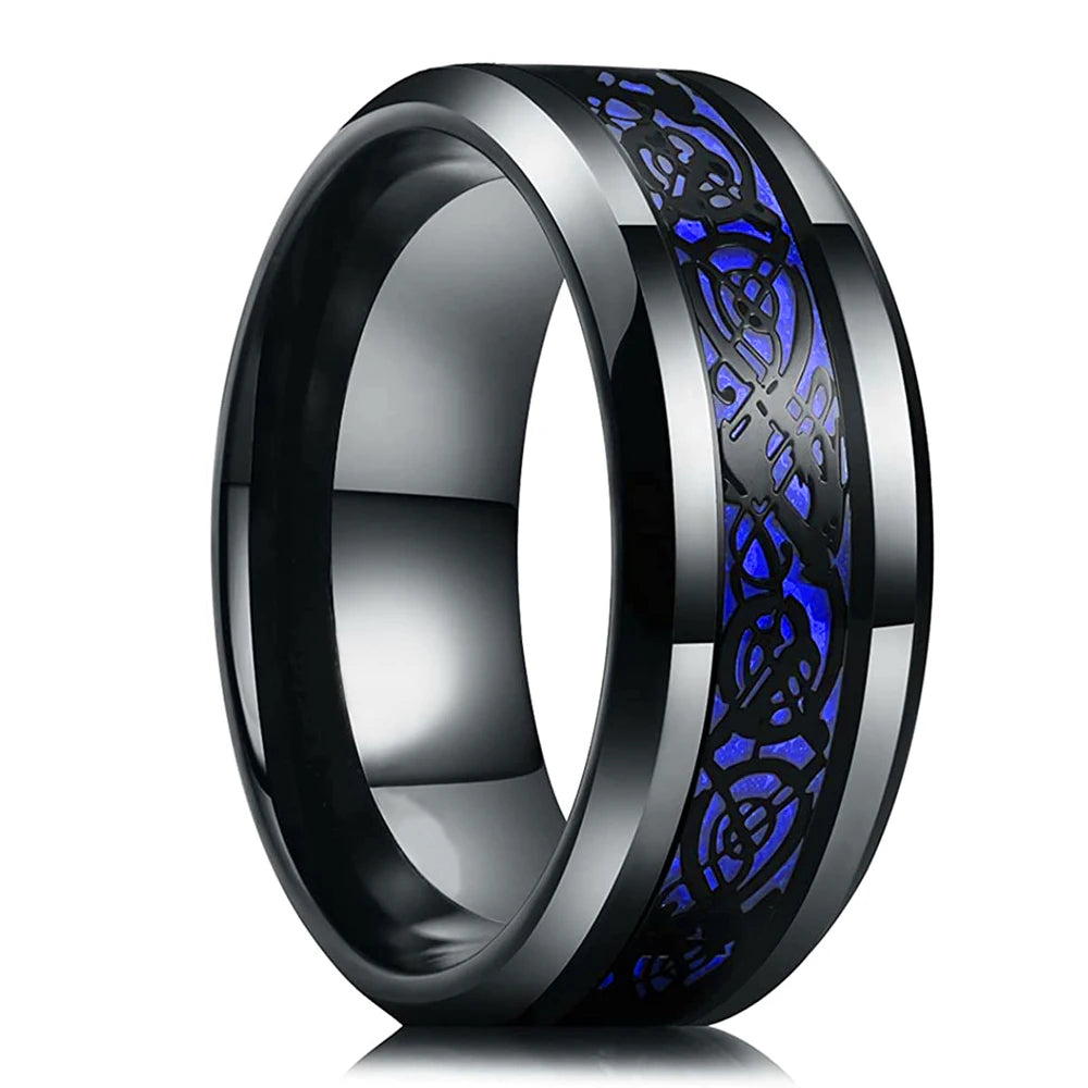 Fashion 8mm Men Stainless Steel Ring Rose Gold Color Brushed Wood Inlay Rings for Men Women Wedding Band Jewelry Birthday Gifts
