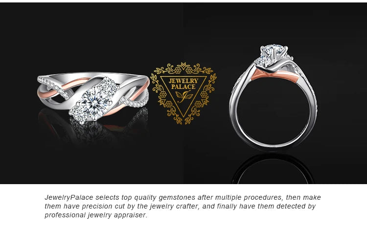 JewelryPalace Solid 925 Sterling Silver Wedding Engagement Ring for Woman 3 Stone AAAAA CZ Simulated Diamond Gold Infinity Ring
