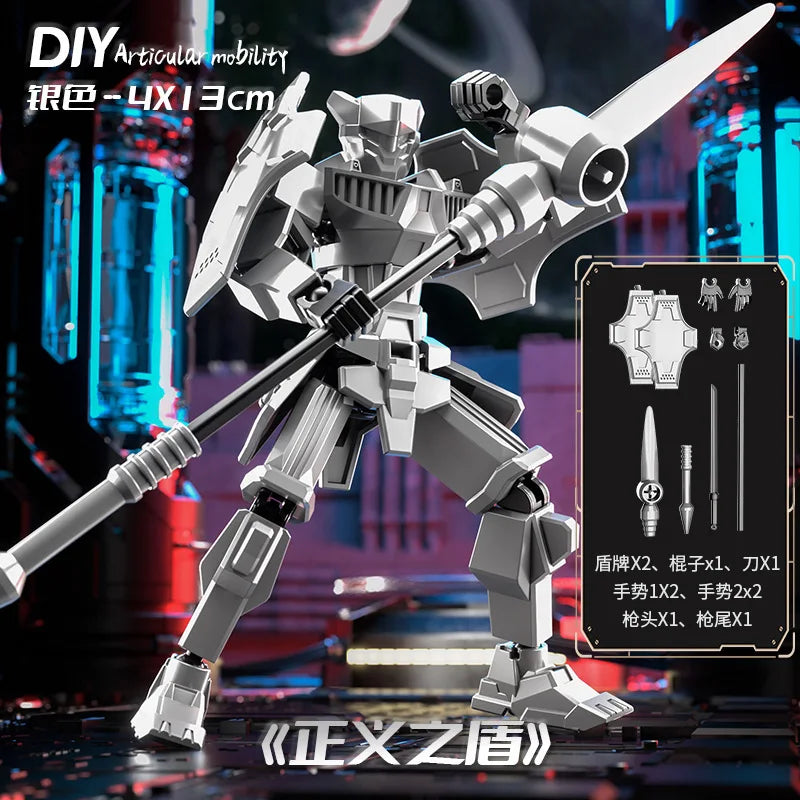 DIY Creative Ancient Roman Style Multi Joint Mobile building Justice Shield Mech Toy Assembly Model Handmade for children gifts