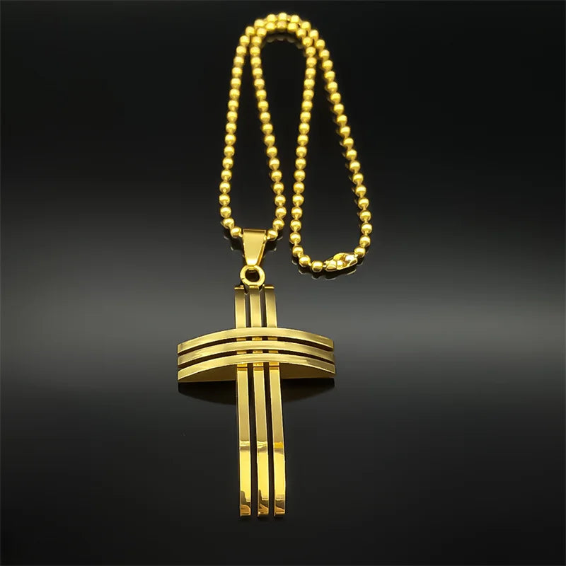 Stainless Steel Jesus Cross Car Pendants for Women Men Gold Color Christian Holy Lord Crucifix Amulet Bag Jewelry Gift