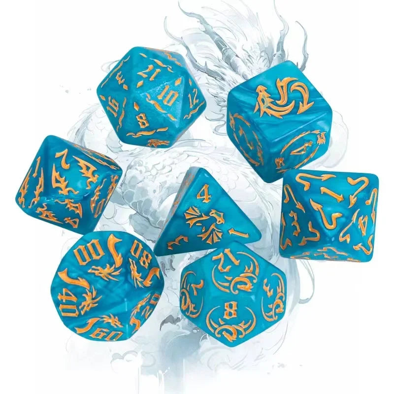 New 7pcs/set Dragon Element Polyhedral Dice Set Number Dice Kit for Dnd COC Cthulhu TRPG Running Team Table Game Dnd Dice Set blue