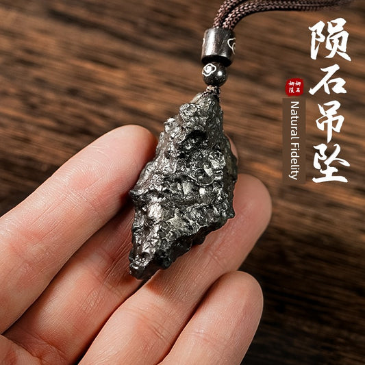 Natural Meteorite Pendant Fidelity Pendant Men's Rough Stone Pendant Xinjiang Fallen Black Green Stone Meteorite Pendant Fidelity