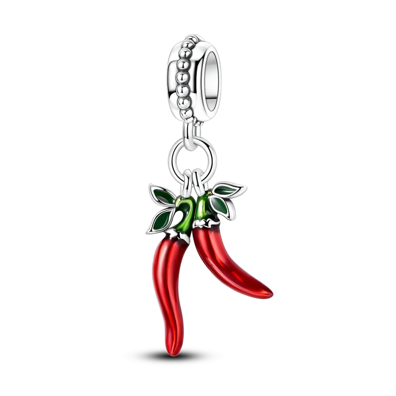 Heart & Organ Charm 925 Sterling Silver Red Rose Skull Dangle Pendant Dark Aesthetic Fit Bangle Bracelet Necklace DIY Jewelry