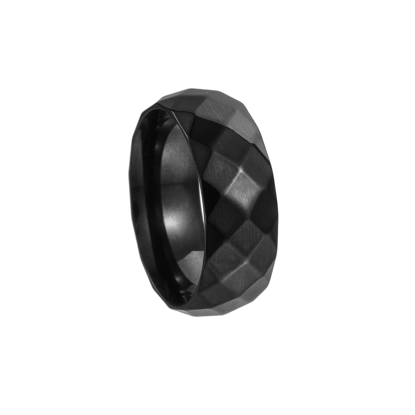 8mm width polished faceted silvery color men's Stainless steel ring USA size 6-13