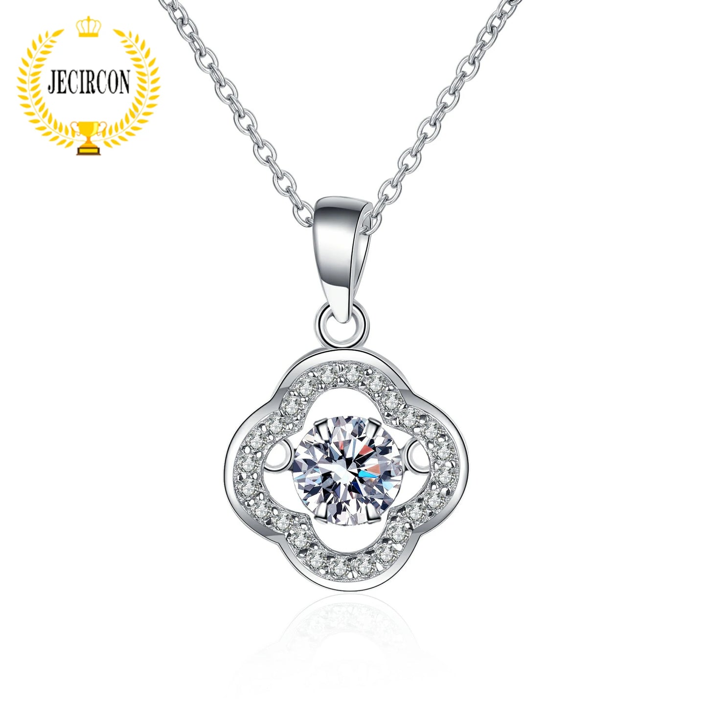 JECIRCON 0.5 Carat Moissanite Necklace for Women Lace Hollow 925 Sterling Silver Diamond Pendant Small Fresh Net Red Jewelry