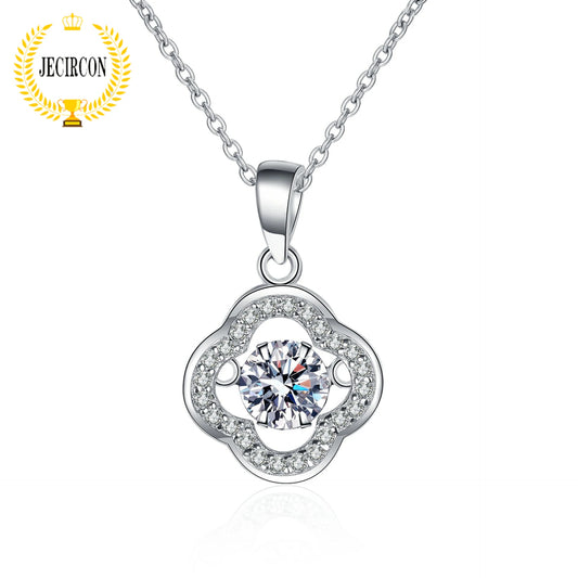 JECIRCON 0.5 Carat Moissanite Necklace for Women Lace Hollow 925 Sterling Silver Diamond Pendant Small Fresh Net Red Jewelry