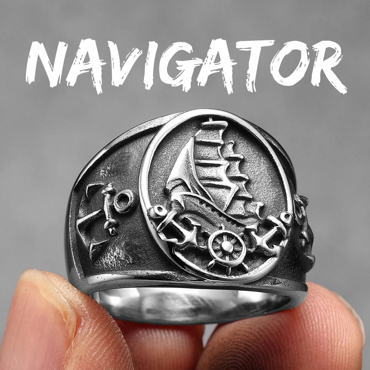 Anchor Lighthouse Ocean Sailor Ship Men Rings Stainless Steel Women Jewelry Vintage Punk Rock Fashion Accessories Gift R1200-Navigator