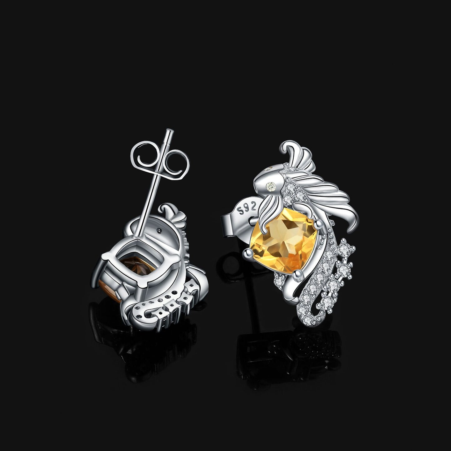 JewelryPalace New Arrival Lucky Koi Fish Cushion Genuine Citrine 925 Sterling Silver Stud Earrings For Woman Fashion Jewelry