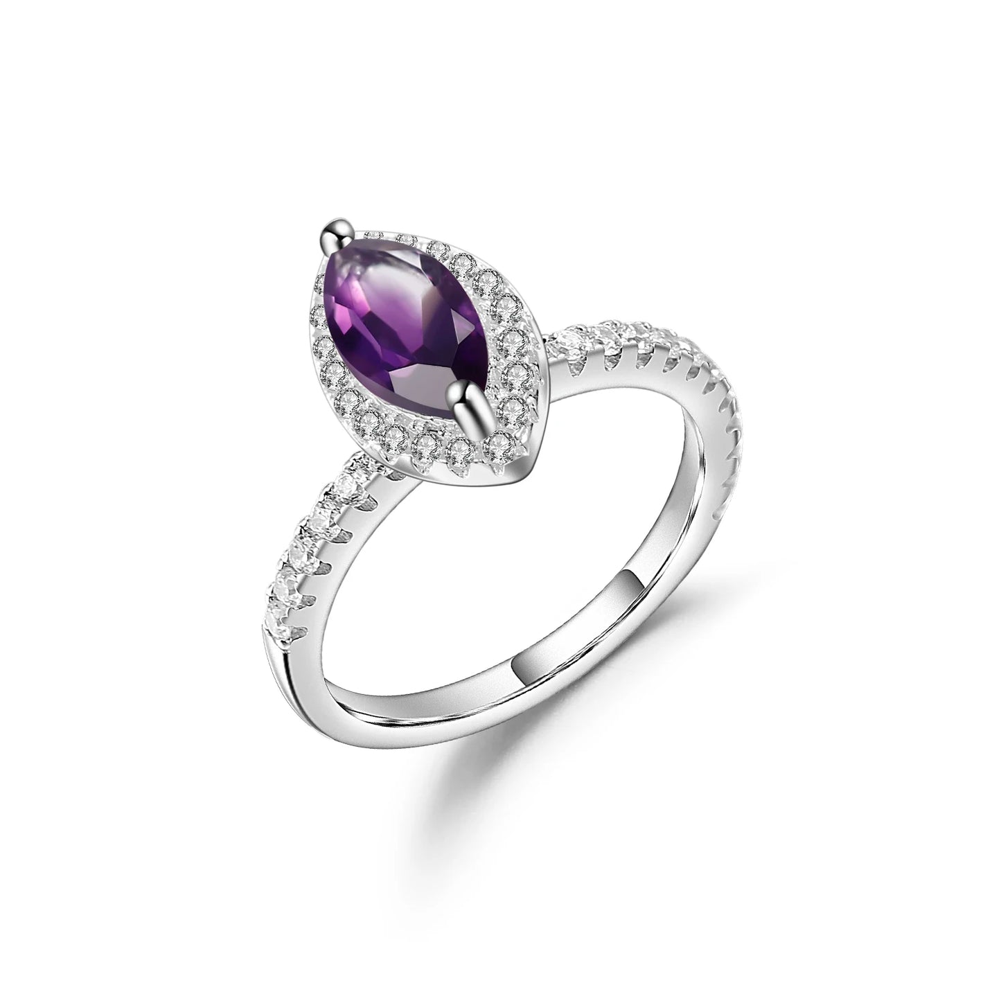 GEM'S BALLET February Birthstone MARQUISE CUT 5X10MM Red Garnet Halo Engagement Ring 925 Sterling Silver Dainty Promise Ring 925 Sterling Silve Amethyst