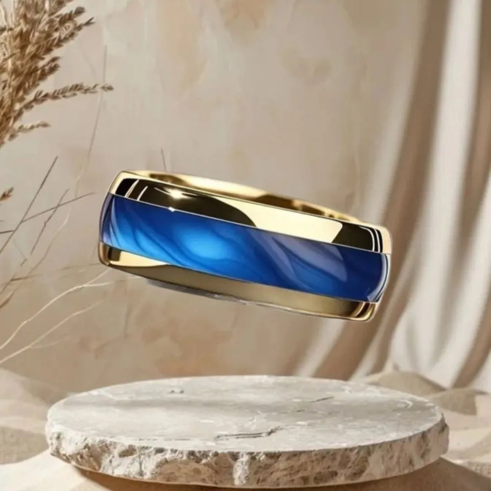 8MM Fashion Sapphire Stainless Steel Ring Women Men Engagement Wedding Band Jewelry Gold Color Personality Steel Ring for Gift