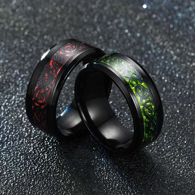 2024 Stainless Steel Dragon Ring for Men Inlay Purple Red Green Black Carbon Fiber Ring Wedding Band Jewelry Size 6-13