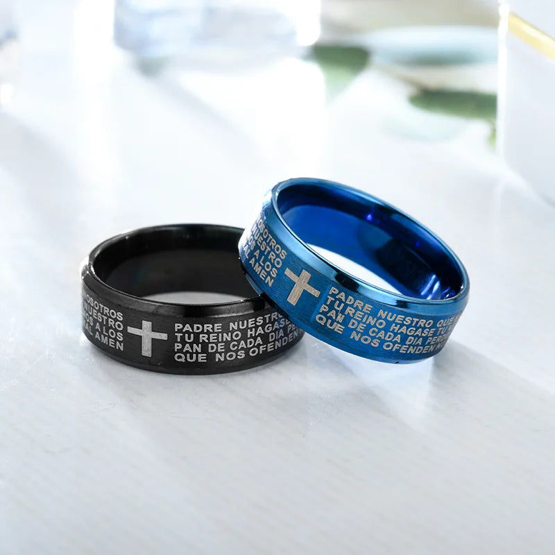 Fashion Men's Stainless Steel Bible Verse Jesus Cross Rings For Men Christian Cross Religious Ring Men Amulet Jewelry Wholesale