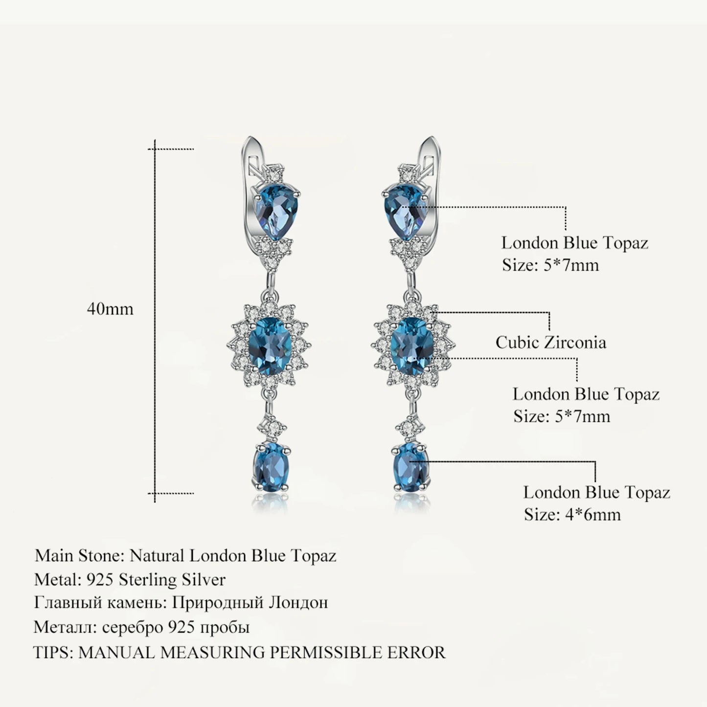 GEM'S BALLET 4.88Ct Natural London Blue Topaz Gemstone Drop Earrings 925 Sterling Silver Flower Earrings for Women Fine Jewelry Default Title