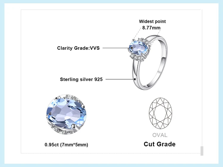 JewelryPalace Oval Natural Sky Blue Topaz 925 Sterling Silver Engagement Ring for Woman Gemstone Fine Jewelry Anniversary Gift