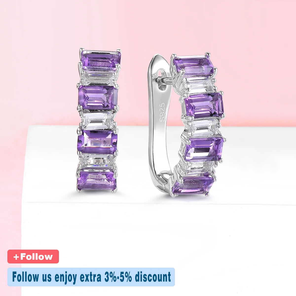Natural Amethyst White Topaz Sterling Silver Clip Earring 3.5 Carats Classic Jewelry Style Women Birthday Anniversary Gifts