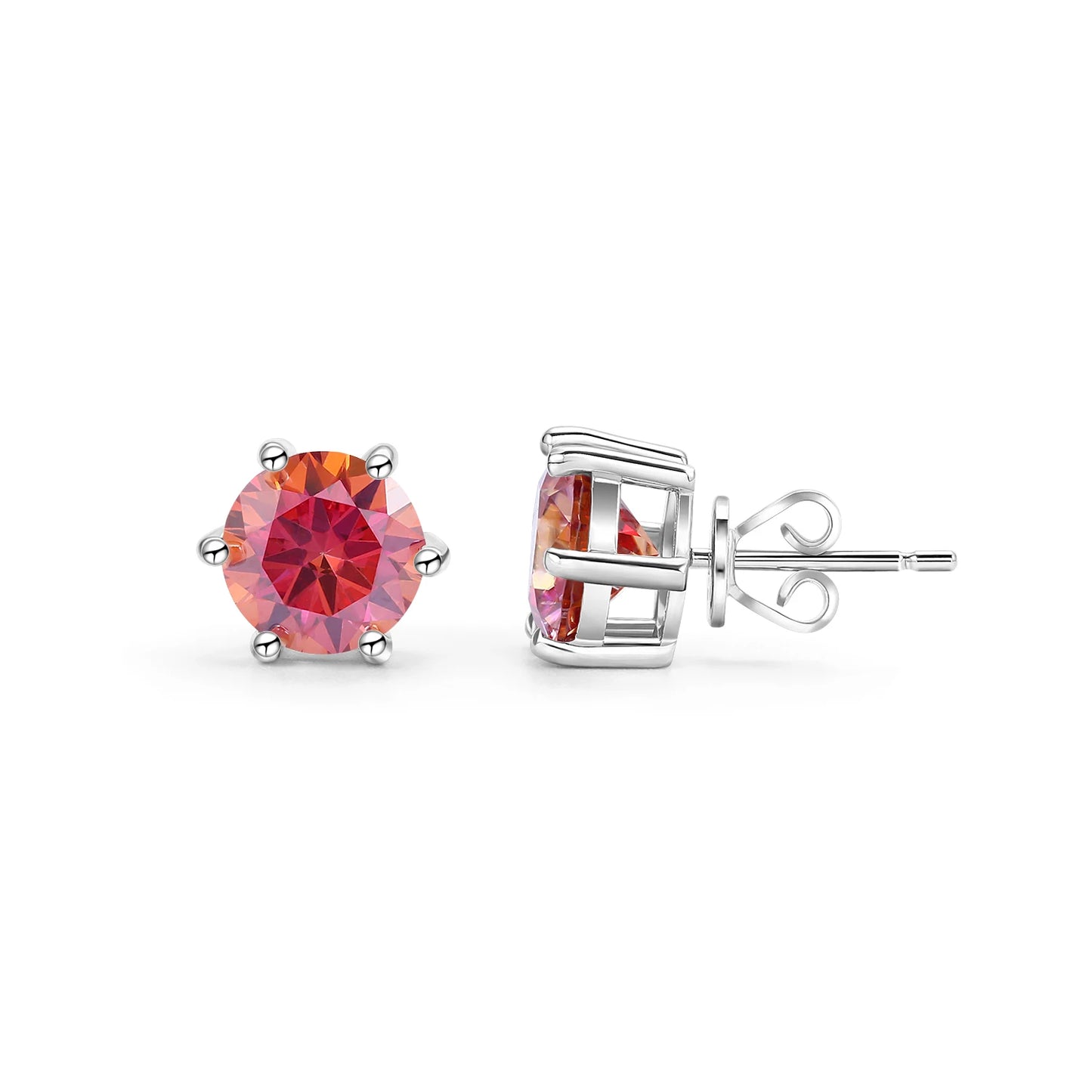 GEM'S BALLET Round Cut Pink Grey Yellow Moissanite Stud Wedding Earrings in 925 Sterling Silver Moissanite Six Prongs Earrings Orange Moissanite