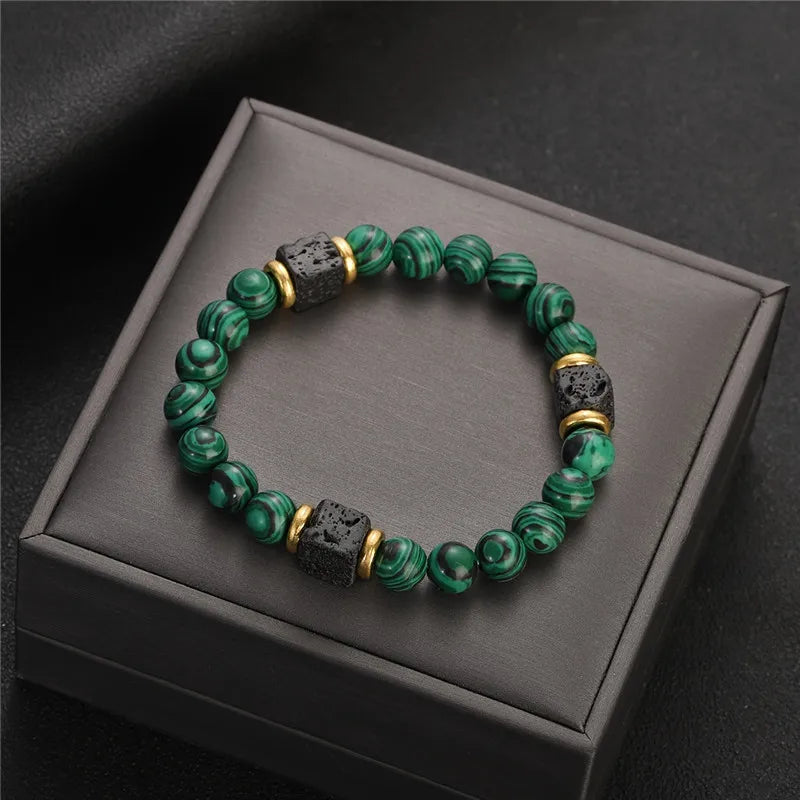 1pc New Malachite Bracelets Men Nature Stone Bead Couple Bracelet for Women Health Care Help Weight Loss Jewelry