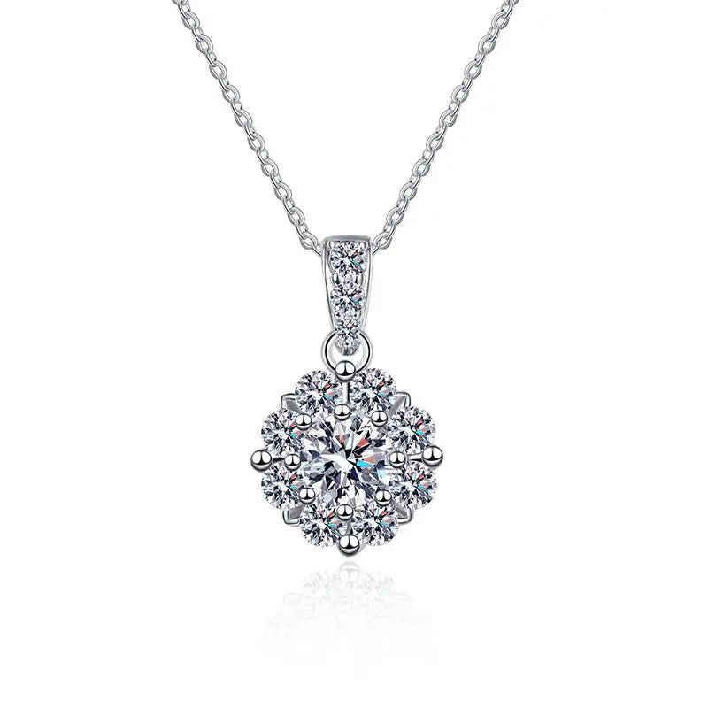 S925 Sterling Silver Pendant Mosang Stone Necklace Full Row Zircon Sun Flower Necklace 1 Carat D Color