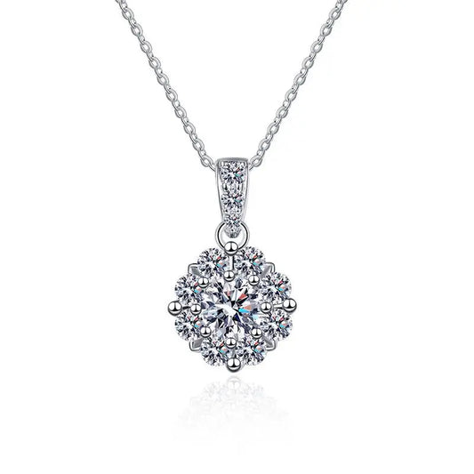 S925 Sterling Silver Pendant Mosang Stone Necklace Full Row Zircon Sun Flower Necklace 1 Carat D Color