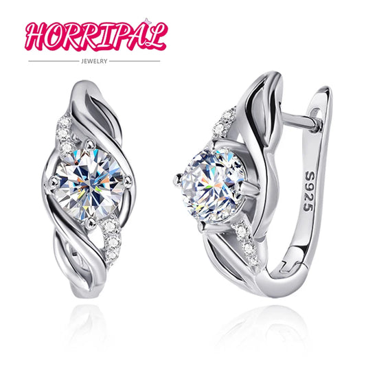 HORRIPAL D VVS1 Certified Moissanite Spiral Design Stud Earrings Elegant Luxury Wedding Party Jewelry S925 18k Platinum Plated 5mm moissanite