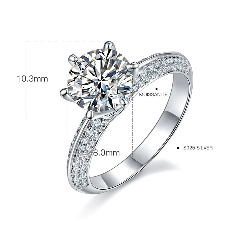 GEM'S BALLET Women's Moissanite Ring, 5.0 Ct Colorless Moissanite, 925 Sterling Silver Engagement Ring, Wedding Proposal Ring 925 Sterling Silver 2.0ct 8mm