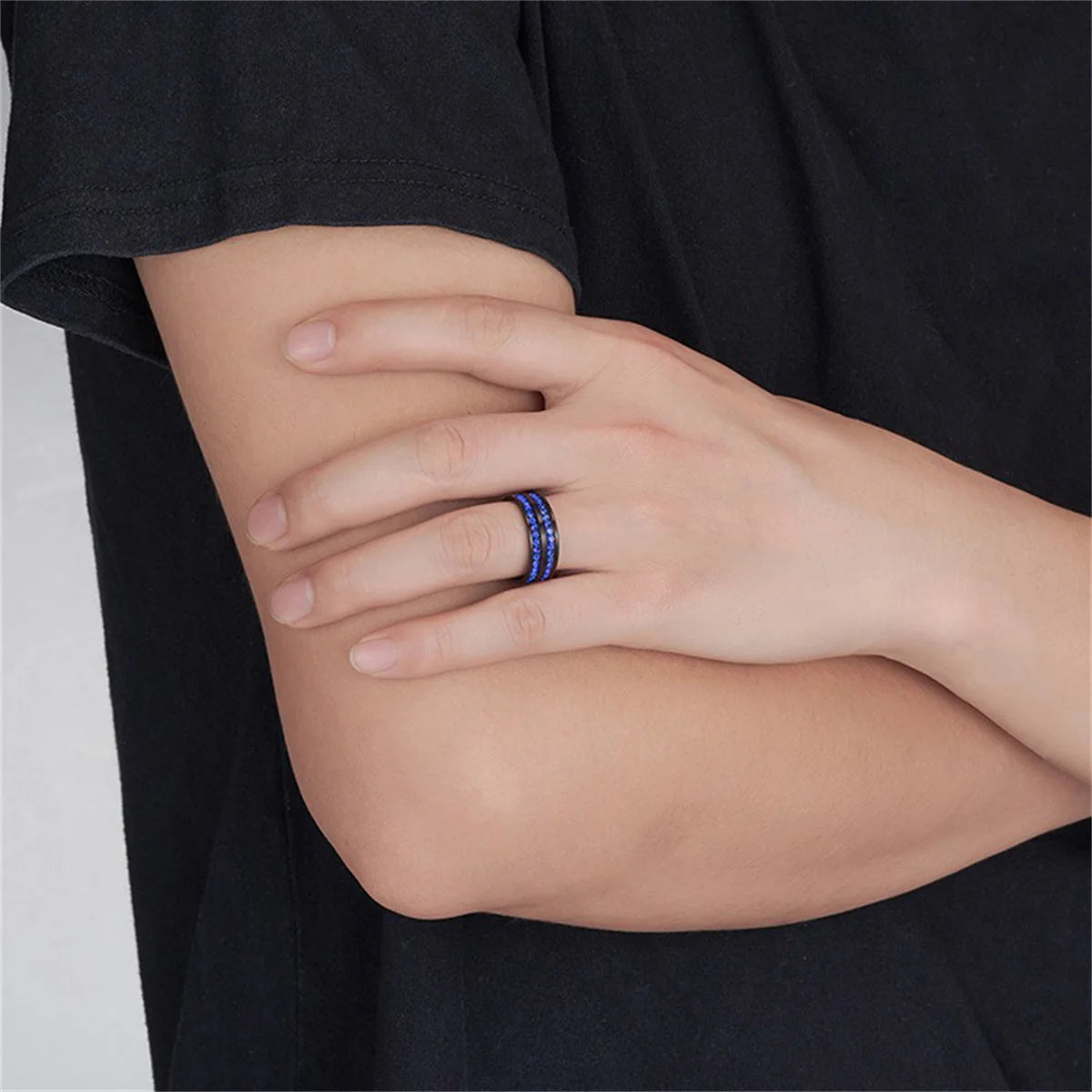 Fashion 8mm Double Row Rhinestone Stainless Steel Rings For Men Women Luxury Micro Paved CZ Crystal Rings Wedding Band Jewelry