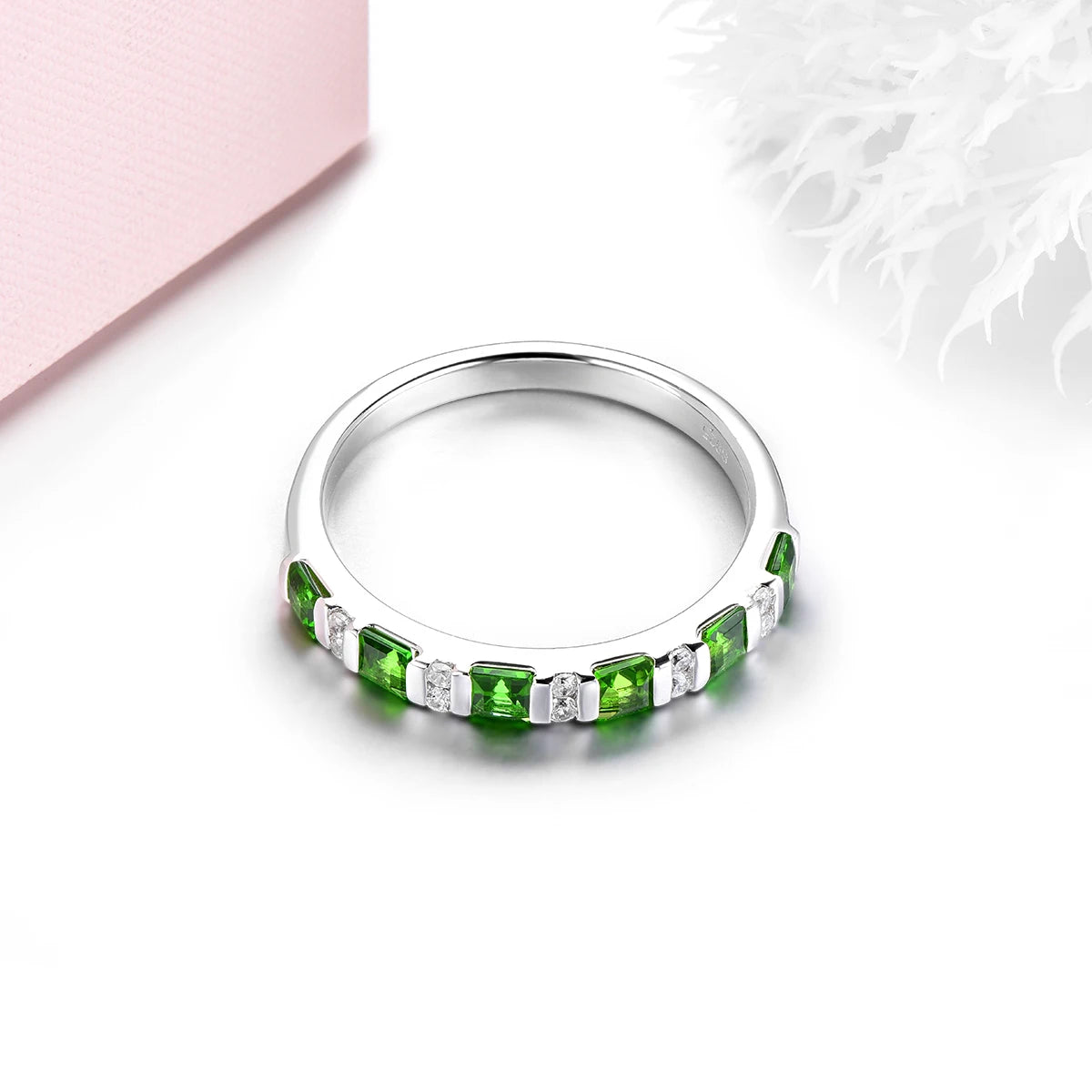 Natural Genuine Chrome Diopside Silver S925 Ring Women Classic Elegant Fine Jewelry Top Quality Meaningful Birthday Gifts