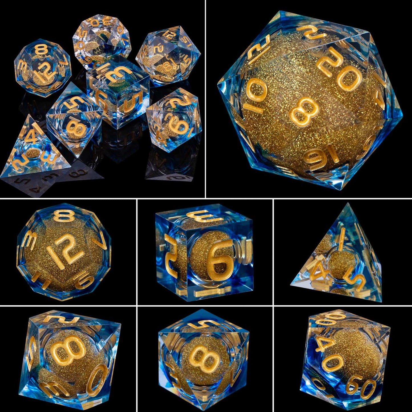 Dnd D20 Black Blue Liquid Flow Eye Dice Set & Ring D and D Sharp Edge Dice For Dungeon and Dragon Pathfinder Role Playing Games LS-26