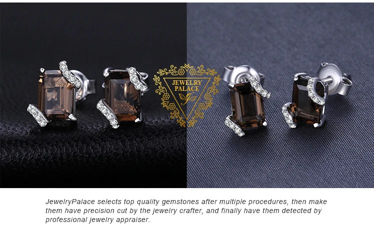 Jewelrypalace Emerald Cut 1.6ct Genuine Smoky Quartz 925 Sterling Silver Earrings for Woman Statement Gemstone Jewelry Gift