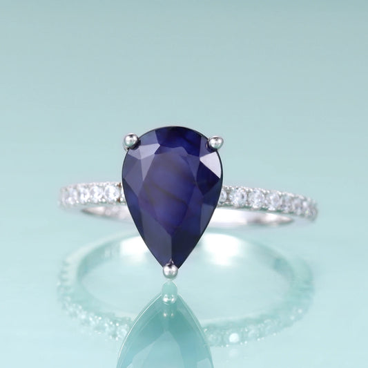 GEM'S BALLET Classic Pear Shape Blue Sapphire Engagement Rings 925 Sterling Silver Dainty Promise Ring September Birthstone Sapphire