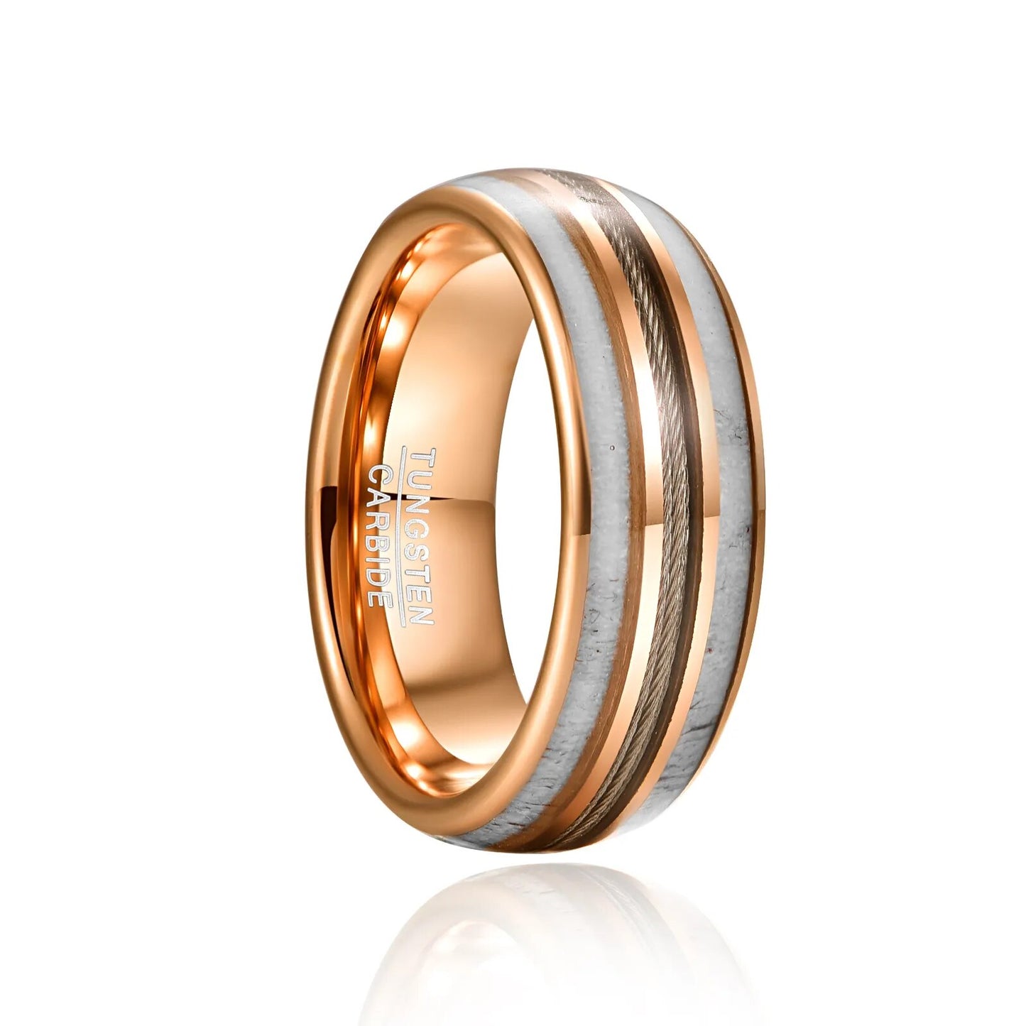 8mm Tungsten Carbide Steel Ring Rose Gold Dome Via Wire Antler Ring Fashion Jewelry for Men Wholesale HZ019R