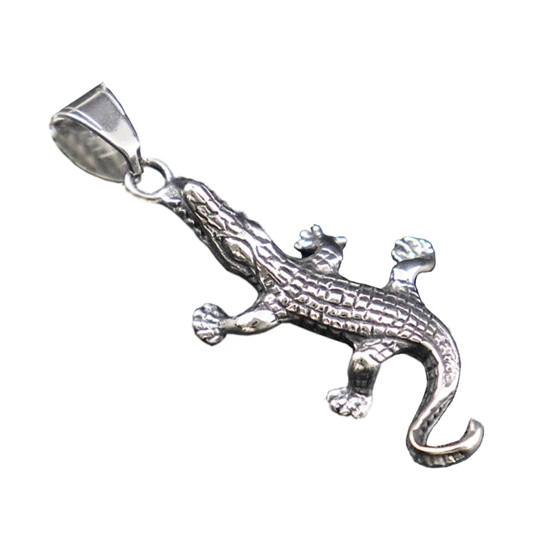 Hip Hop Vintage Crocodile Pendant Necklace Stainless Steel lizard Chain Necklaces for Men Punk Gecko Animal Jewelry Accessories