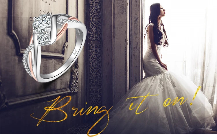 JewelryPalace Solid 925 Sterling Silver Wedding Engagement Ring for Woman 3 Stone AAAAA CZ Simulated Diamond Gold Infinity Ring