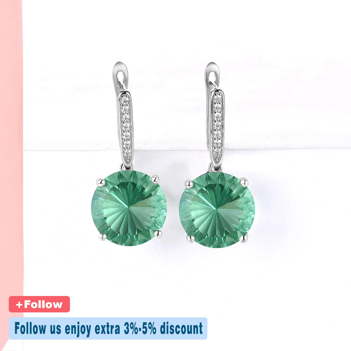 Natural Green Fluorite Sterling Silver ClIP Earring 14 Carats Genuine Faced Oval Gemstone S925 Women Classic Luxury Jewelrys