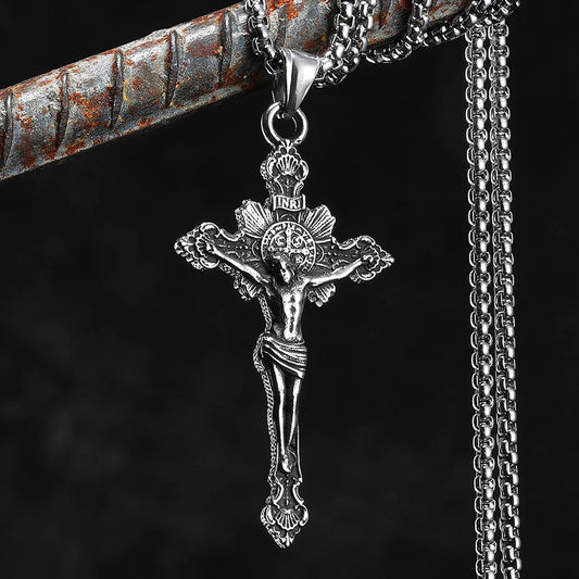 INRI Jesus Cross Exorcism Amulets Stainless Steel Men Necklaces Pendant Chain Punk For Women Fashion Jewelry Gifts Wholesale
