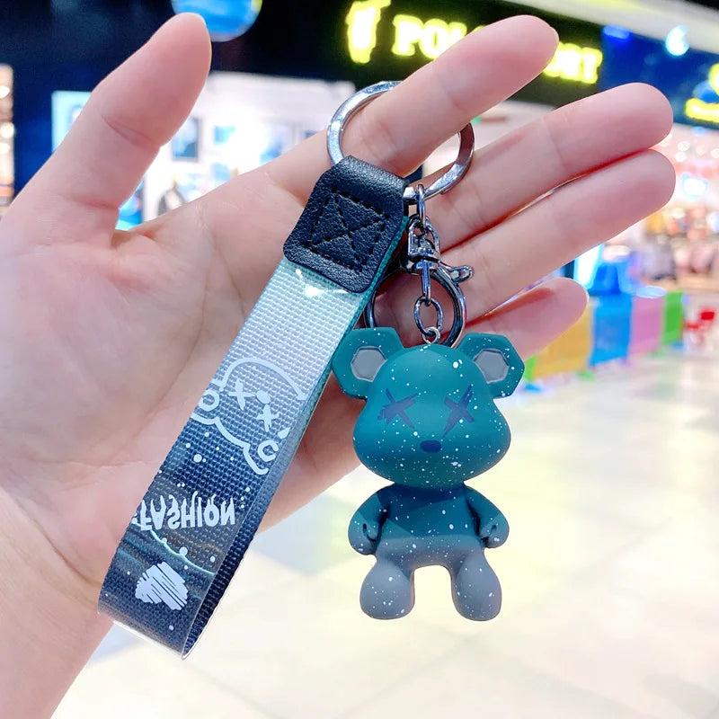 Cartoon Bear Key Chain Chameleon Resin Keychain Webbing Tape Fashion Doll Bag Pendant Holiday Car Key Ring For Girl Jewelry Gift Green CN