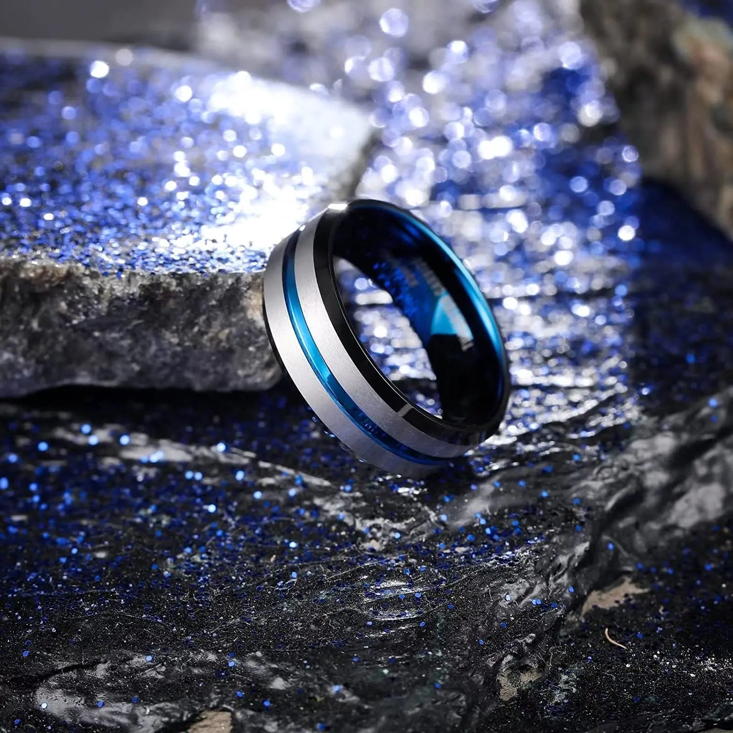 Simple 8mm Purple Stainless Steel Rings For Men Women Purple Matte Finish Beveled Polished Edge Men Rings Wedding Band Jewelry