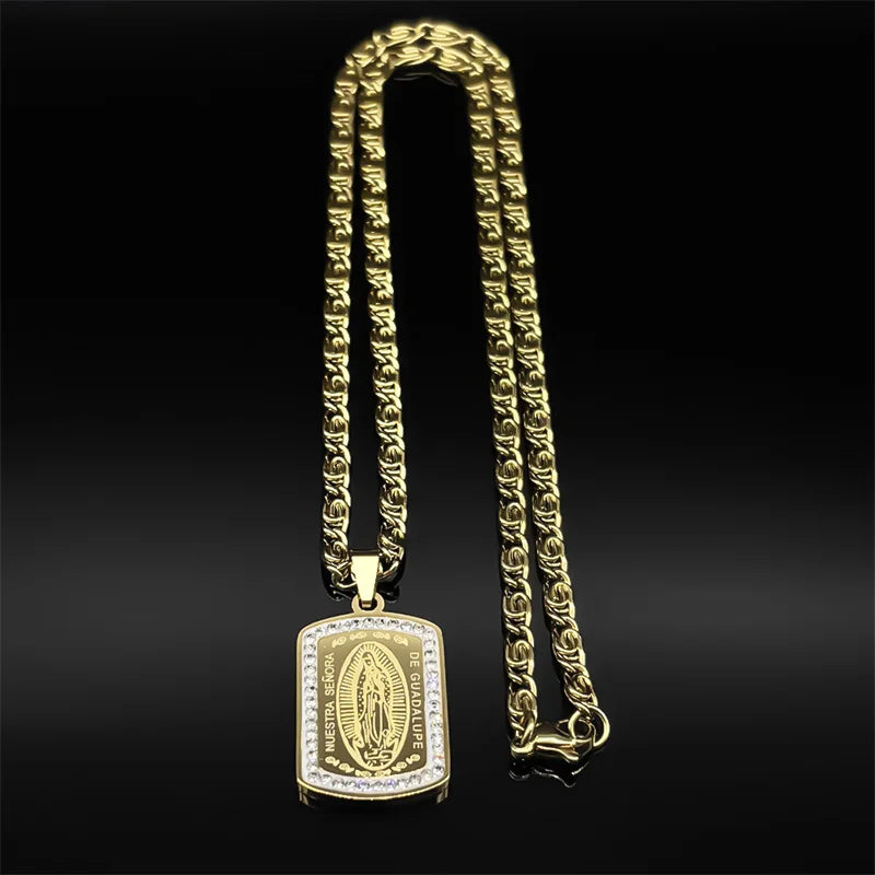Catholic Our Lady of Guadalupe Necklace for Women Men Stainless Steel Gold/Silver Color Virgin Mary Male Chain Jewelry