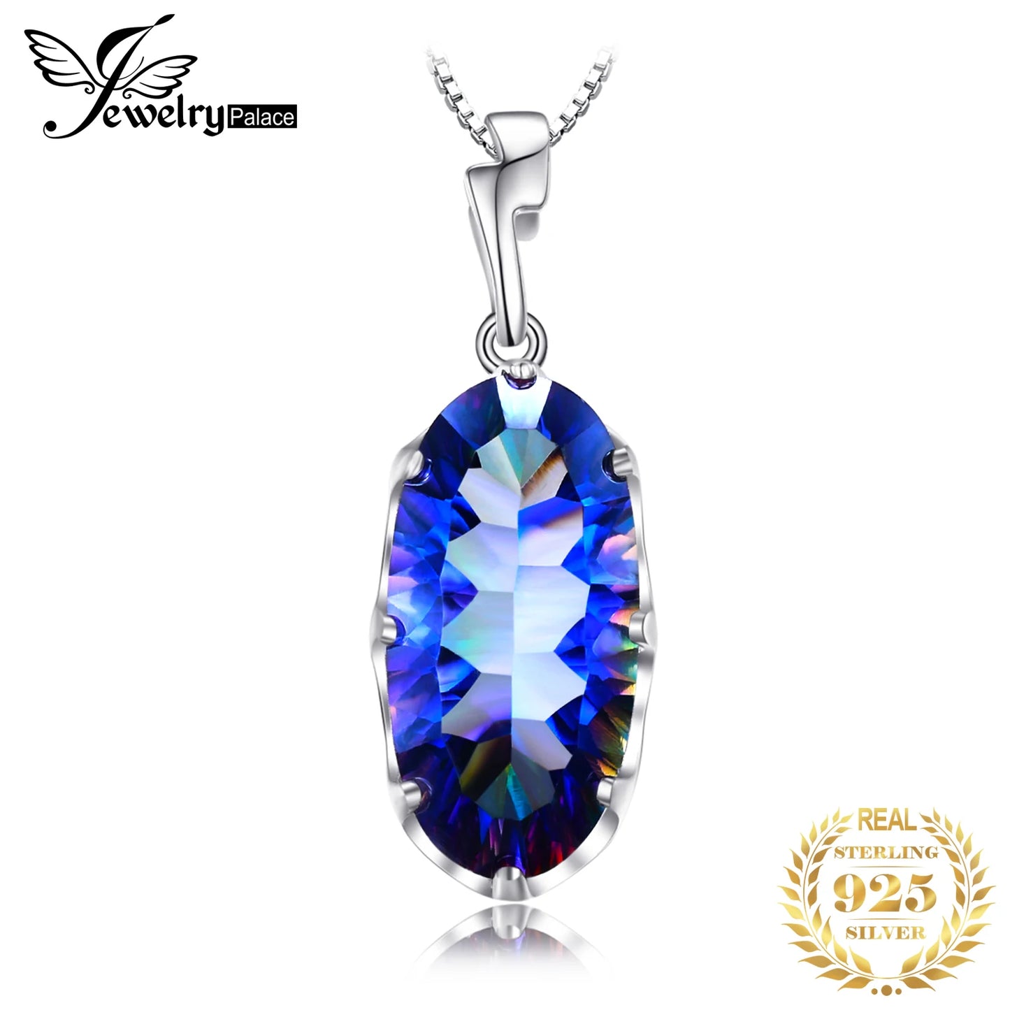 JewelryPalace Genuine Mystical Blue Rainbow Quartz 925 Sterling Silver Pendant Necklace for Women Gemstone Choker No Chain CHINA