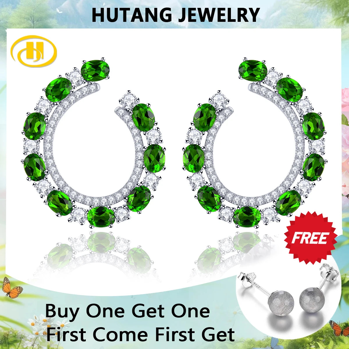 Natural Chrome Diopside Sterling Silver Stud Earring 3.5 Carats Genuine Gemstone Women Elegant Exquisite Style Fine Jewelrys Default Title