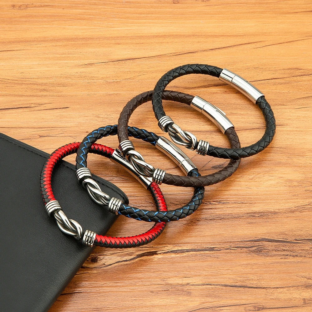 XQNI Fashion Men's Leather Bracelet Stainless Steel Irregular Accessories Commemorative Gifts for Charm Bangles Punk Jewelry